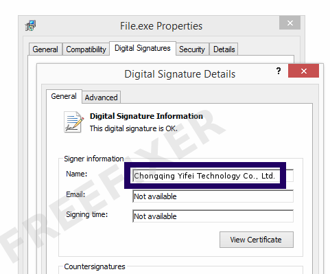 Screenshot of the Chongqing Yifei Technology Co., Ltd. certificate